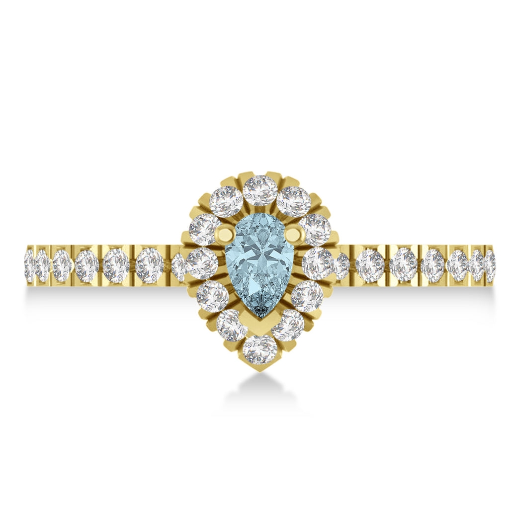 Pear Aquamarine & Diamond Halo Engagement Ring 14k Yellow Gold (0.63ct)