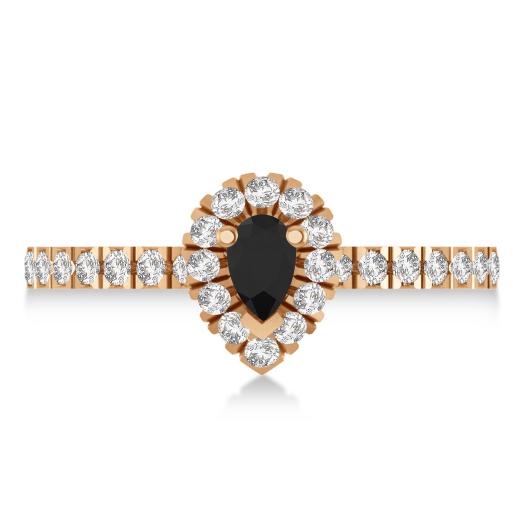 Pear Black & White Diamond Halo Engagement Ring 14k Rose Gold (0.63ct)