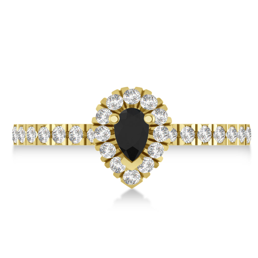 Pear Black & White Diamond Halo Engagement Ring 14k Yellow Gold (0.63ct)