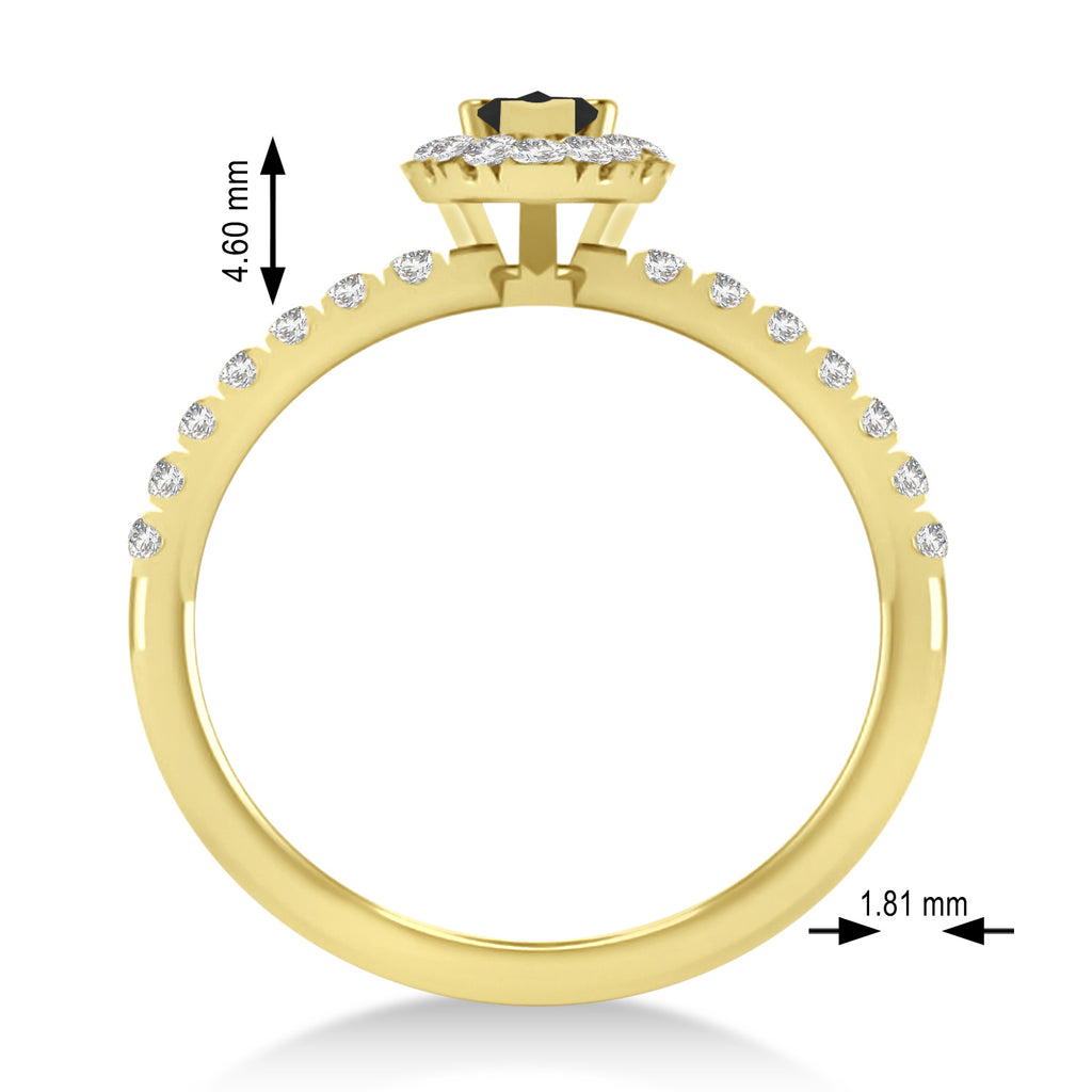 Pear Black & White Diamond Halo Engagement Ring 14k Yellow Gold (0.63ct)