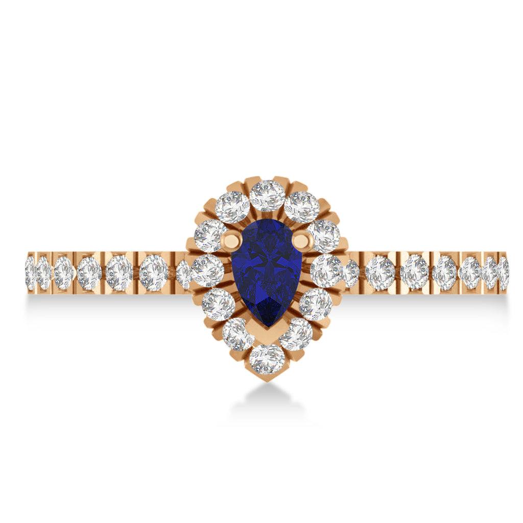 Pear Blue Sapphire & Diamond Halo Engagement Ring 14k Rose Gold (0.63ct)