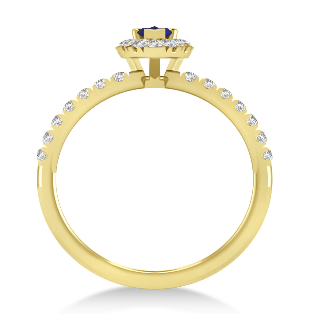 Pear Blue Sapphire & Diamond Halo Engagement Ring 14k Yellow Gold (0.63ct)