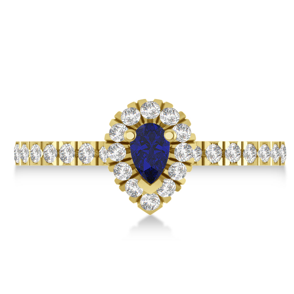 Pear Blue Sapphire & Diamond Halo Engagement Ring 14k Yellow Gold (0.63ct)