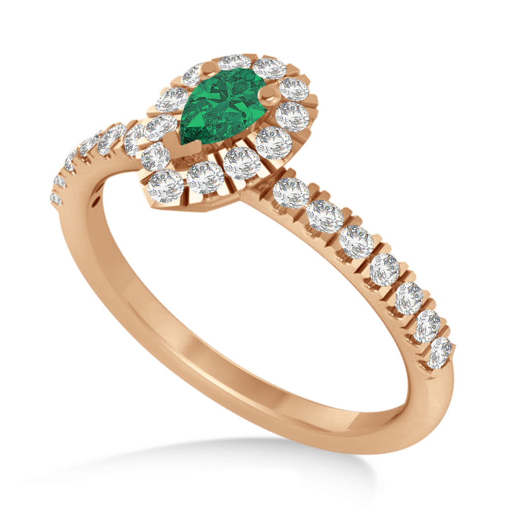 Pear Emerald & Diamond Halo Engagement Ring 14k Rose Gold (0.63ct)