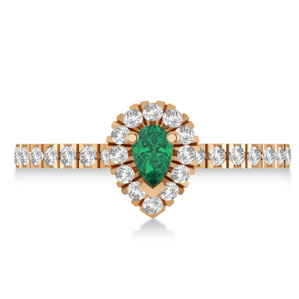 Pear Emerald & Diamond Halo Engagement Ring 14k Rose Gold (0.63ct)
