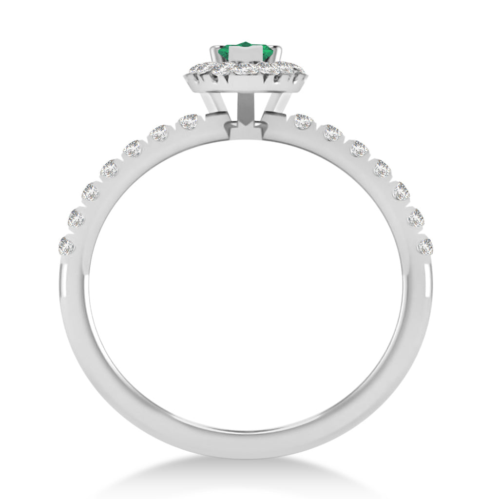 Pear Emerald & Diamond Halo Engagement Ring 14k White Gold (0.63ct)