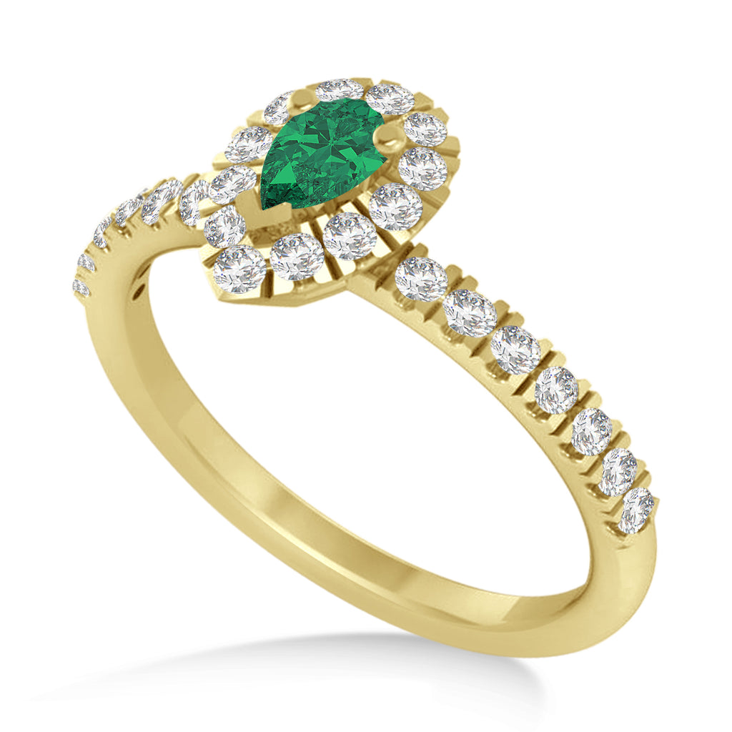Pear Emerald & Diamond Halo Engagement Ring 14k Yellow Gold (0.63ct)