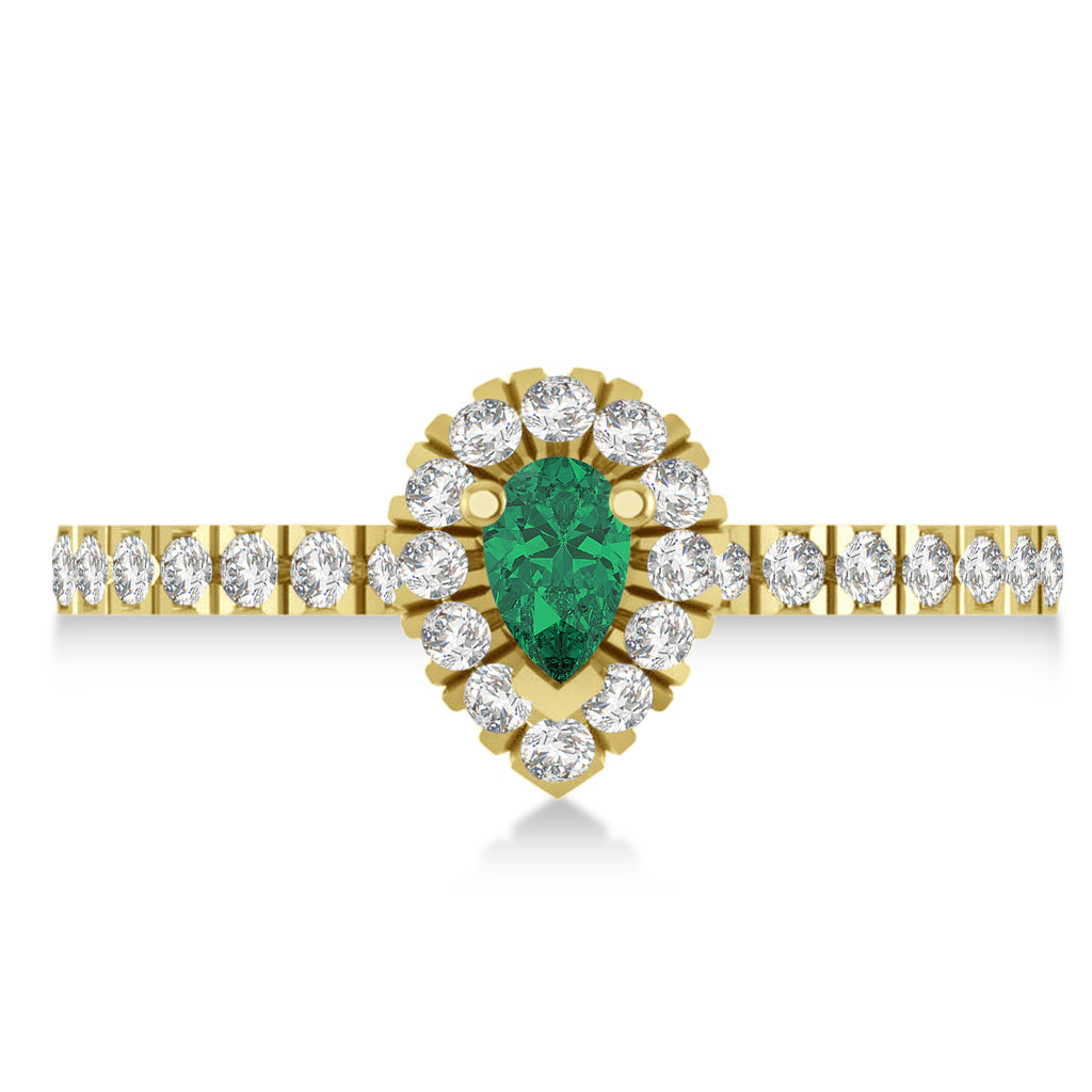 Pear Emerald & Diamond Halo Engagement Ring 14k Yellow Gold (0.63ct)