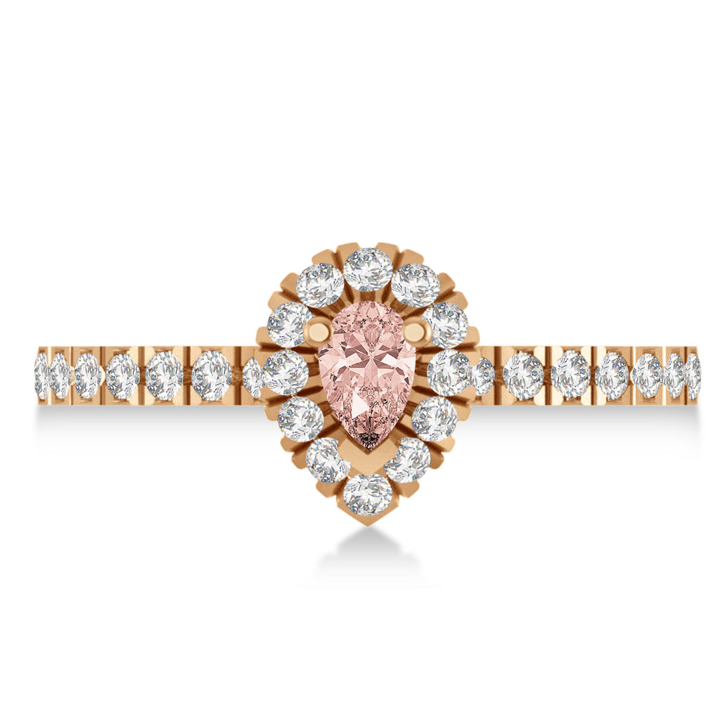 Pear Morganite & Diamond Halo Engagement Ring 14k Rose Gold (0.63ct)