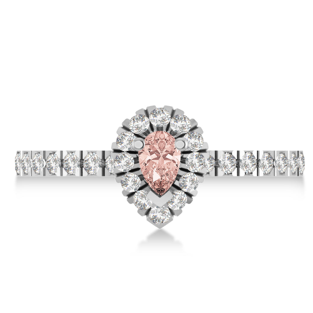 Pear Morganite & Diamond Halo Engagement Ring 14k White Gold (0.63ct)
