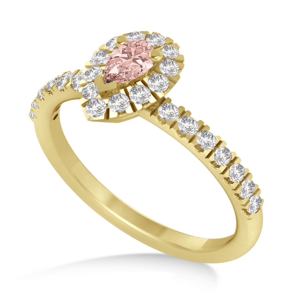Pear Morganite & Diamond Halo Engagement Ring 14k Yellow Gold (0.63ct)
