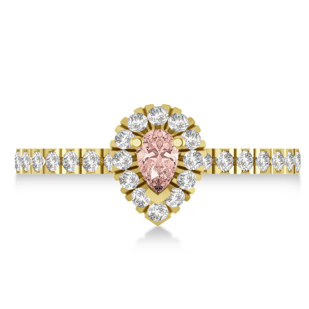 Pear Morganite & Diamond Halo Engagement Ring 14k Yellow Gold (0.63ct)