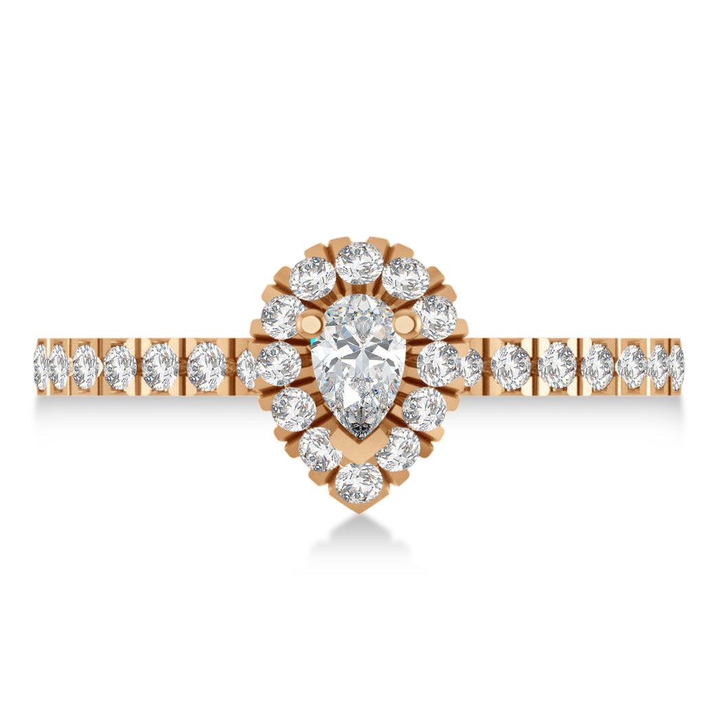 Pear Moissanite & Diamond Halo Engagement Ring 14k Rose Gold (0.63ct)