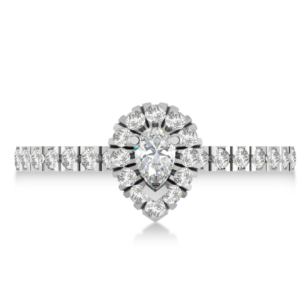 Pear Moissanite & Diamond Halo Engagement Ring 14k White Gold (0.63ct)