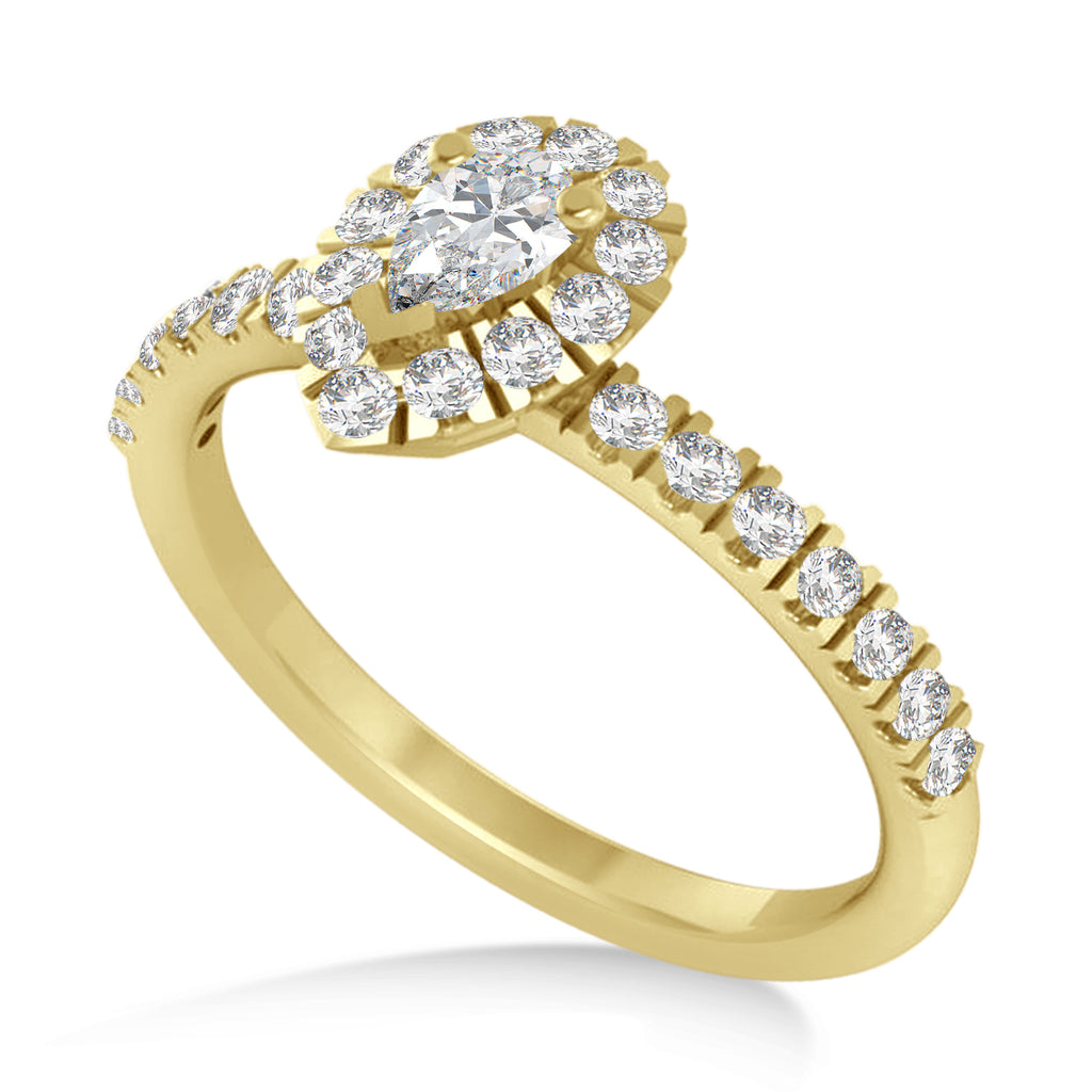 Pear Moissanite & Diamond Halo Engagement Ring 14k Yellow Gold (0.63ct)