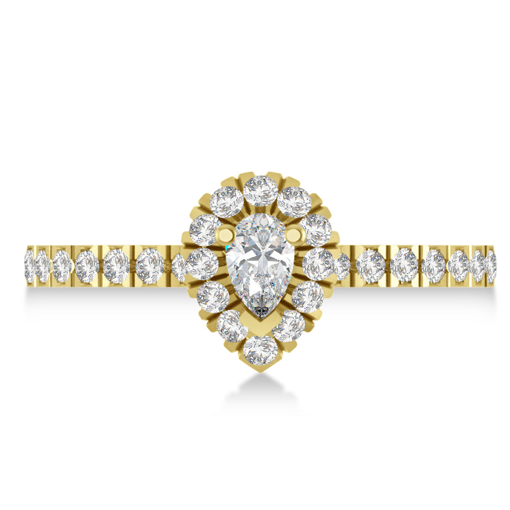 Pear Moissanite & Diamond Halo Engagement Ring 14k Yellow Gold (0.63ct)