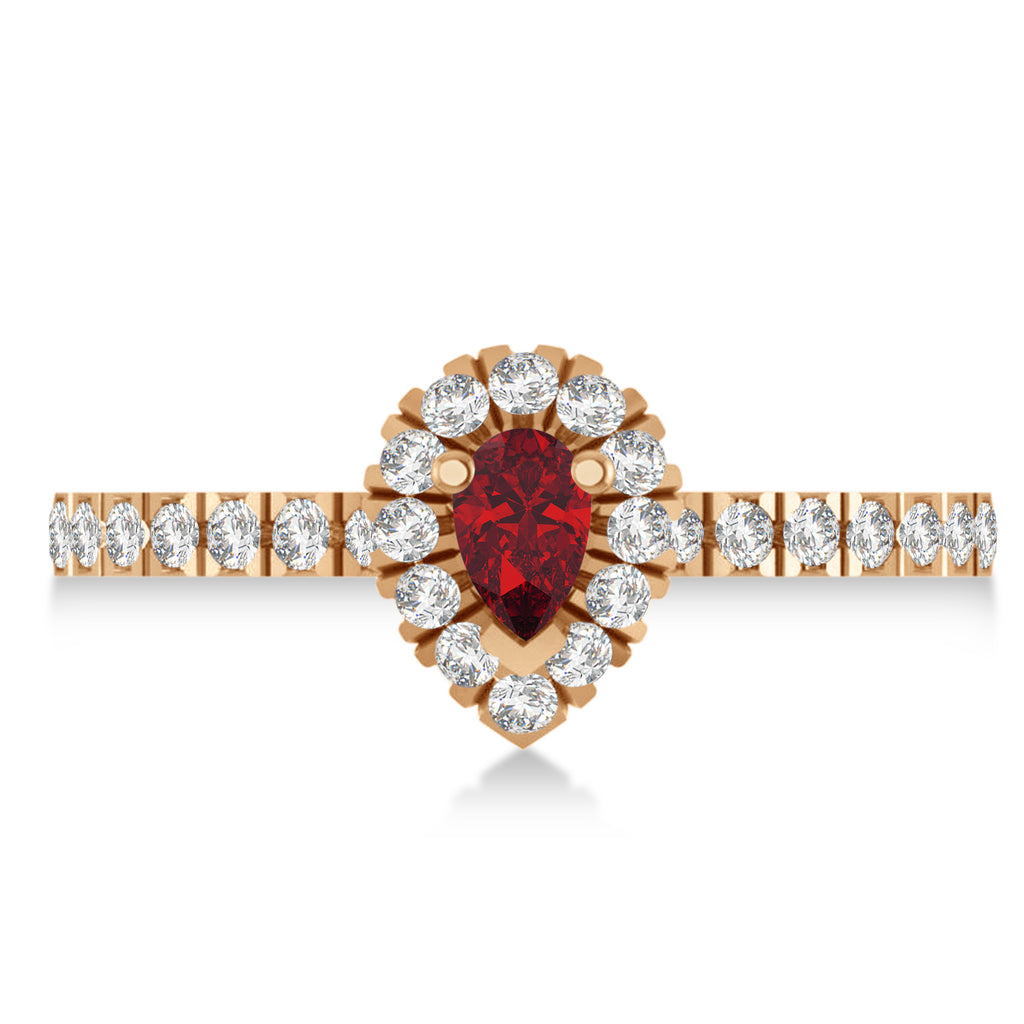 Pear Ruby & Diamond Halo Engagement Ring 14k Rose Gold (0.63ct)