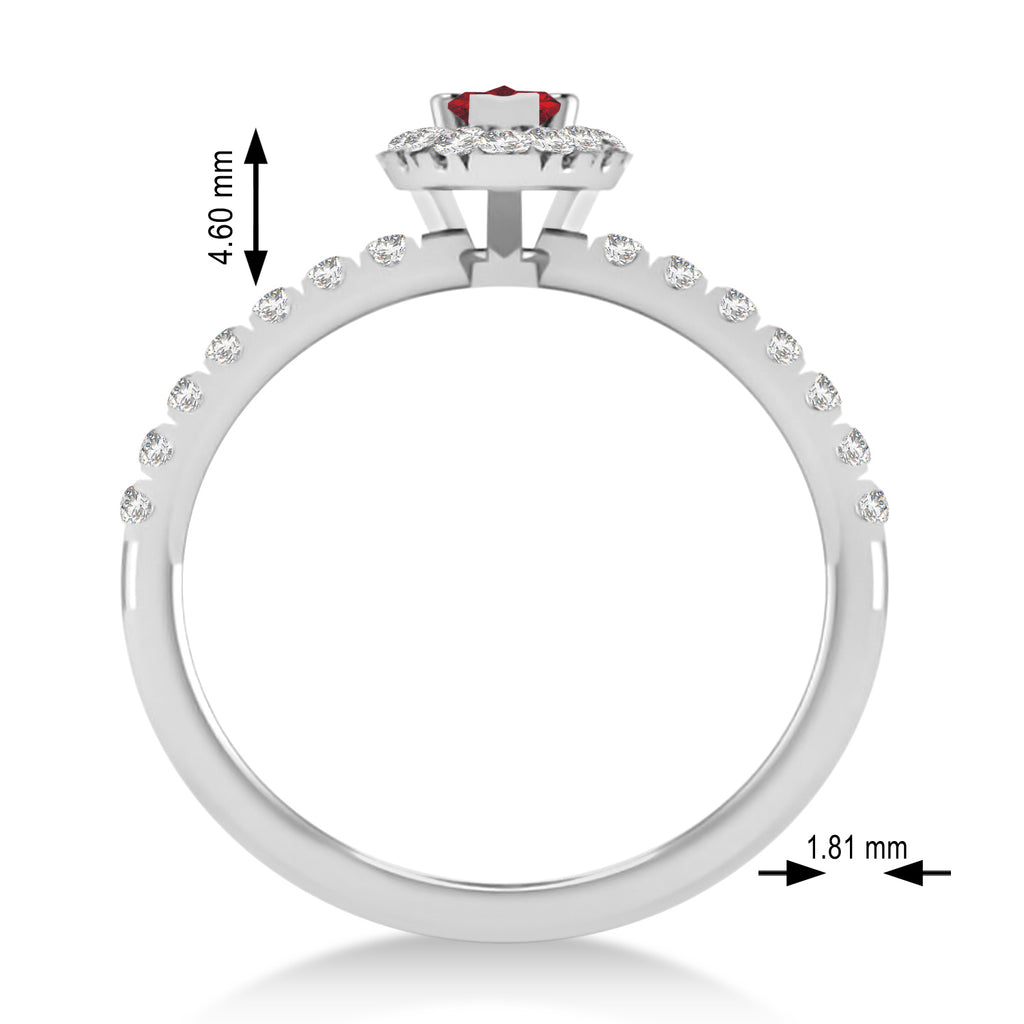 Pear Ruby & Diamond Halo Engagement Ring 14k White Gold (0.63ct)