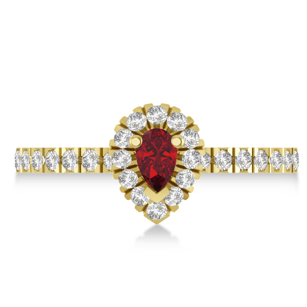 Pear Ruby & Diamond Halo Engagement Ring 14k Yellow Gold (0.63ct)