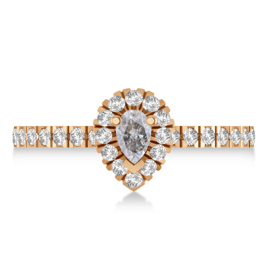 Pear Salt & Pepper & White Diamond Halo Engagement Ring 14k Rose Gold (0.63ct)