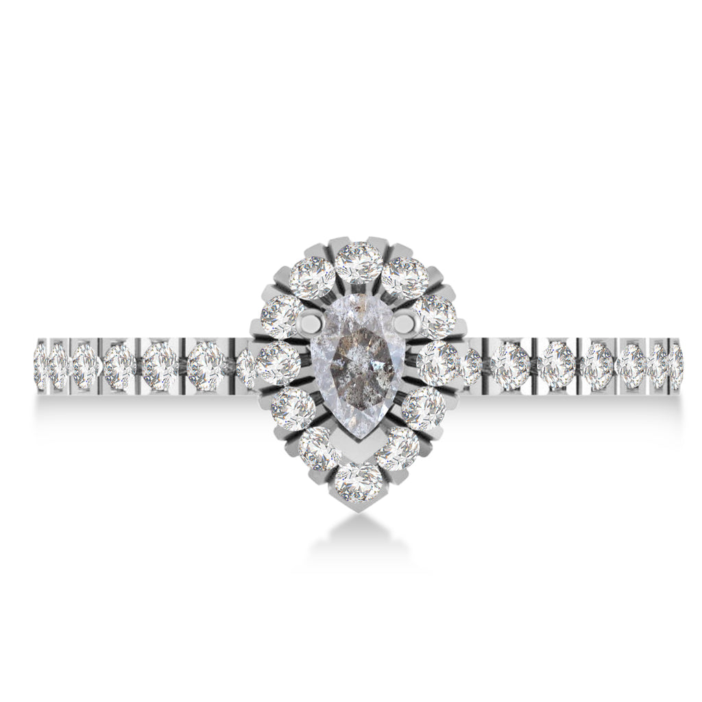 Pear Salt & Pepper & White Diamond Halo Engagement Ring 14k White Gold (0.63ct)