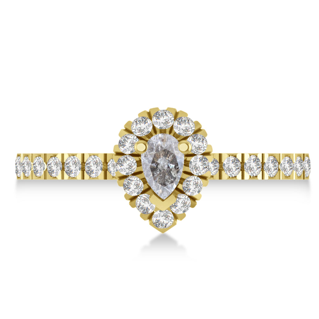 Pear Salt & Pepper & White Diamond Halo Engagement Ring 14k Yellow Gold (0.63ct)