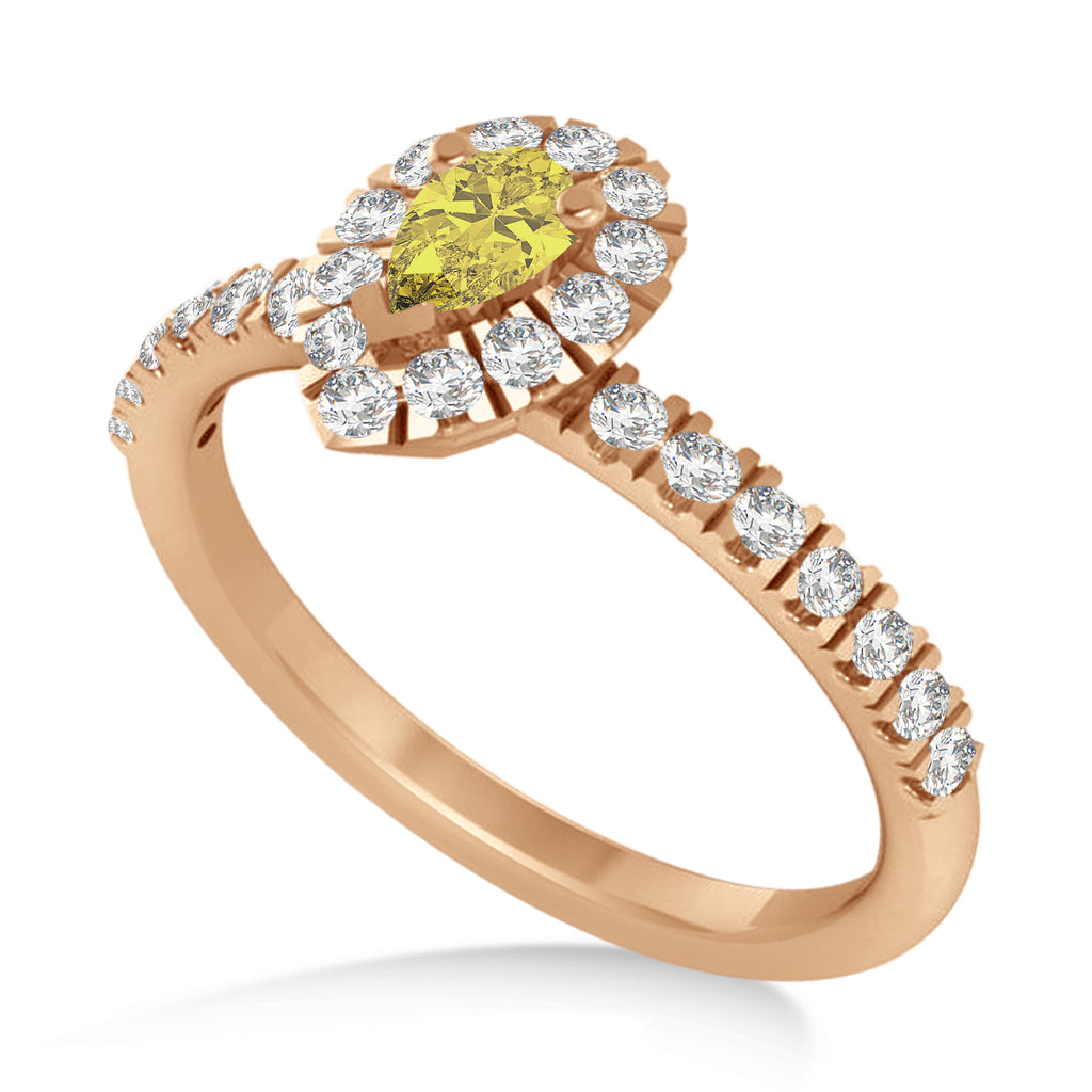 Pear Yellow & White Diamond Halo Engagement Ring 14k Rose Gold (0.63ct)