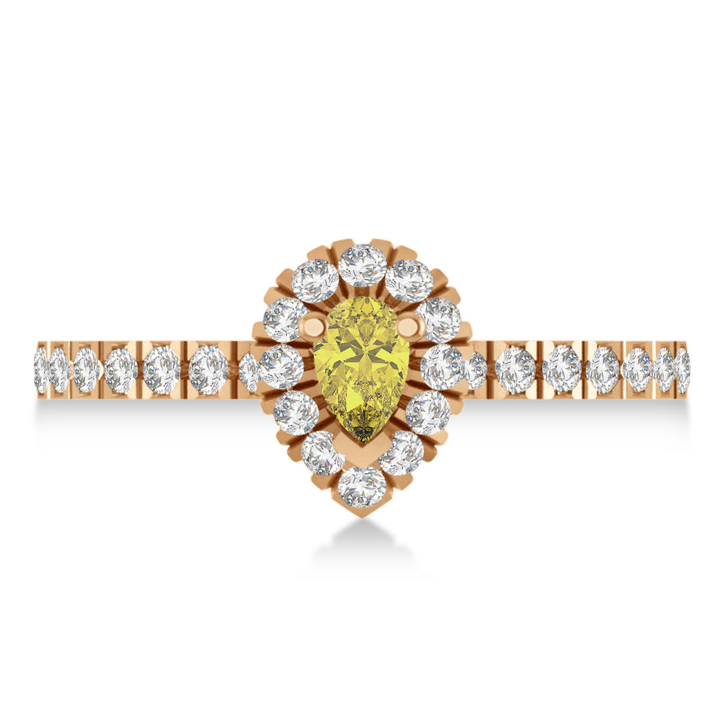 Pear Yellow & White Diamond Halo Engagement Ring 14k Rose Gold (0.63ct)