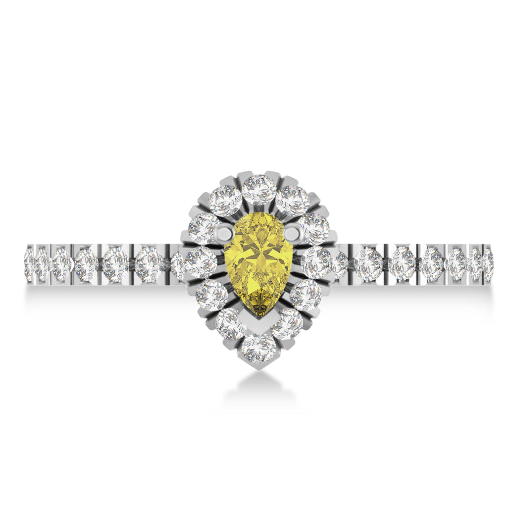Pear Yellow & White Diamond Halo Engagement Ring 14k White Gold (0.63ct)