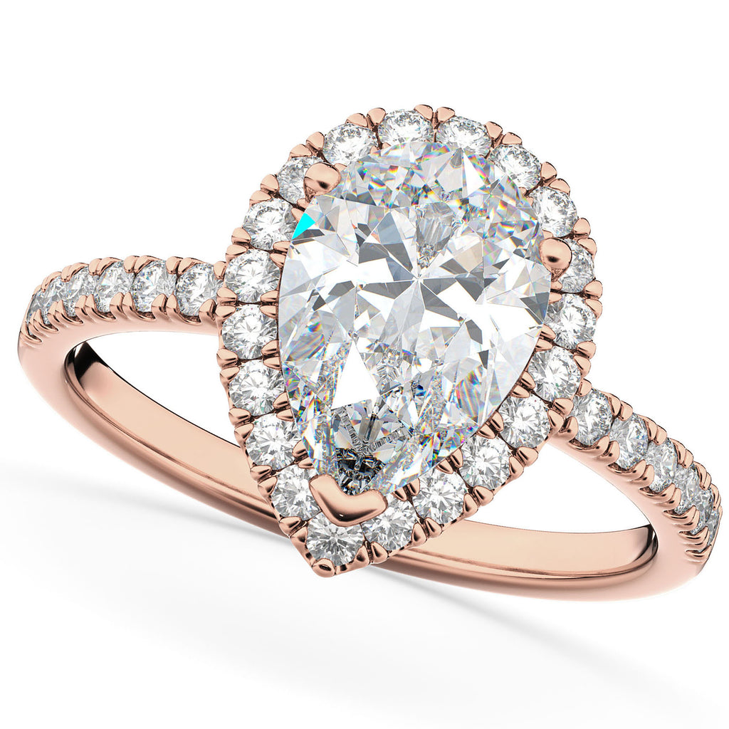 Pear Cut Halo Diamond Engagement Ring 14K Rose Gold (2.51ct)