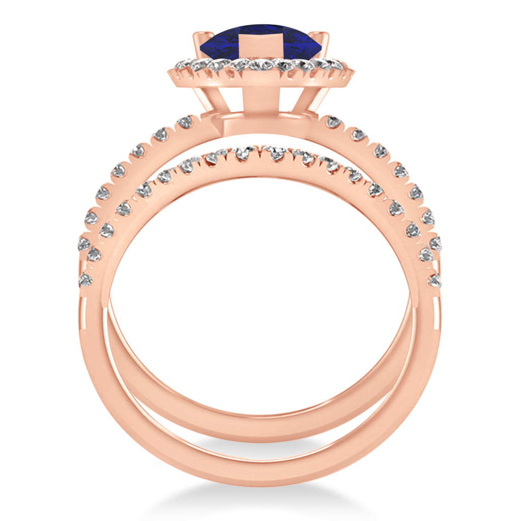Blue Sapphire & Diamonds Pear-Cut Halo Bridal Set 14K Rose Gold (3.28ct)