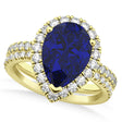Lab Blue Sapphire & Lab Diamonds Pear-Cut Halo Bridal Set 14K Yellow Gold (3.28ct)