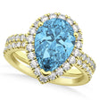 Blue Topaz & Diamonds Pear-Cut Halo Bridal Set 14K Yellow Gold (2.18ct)