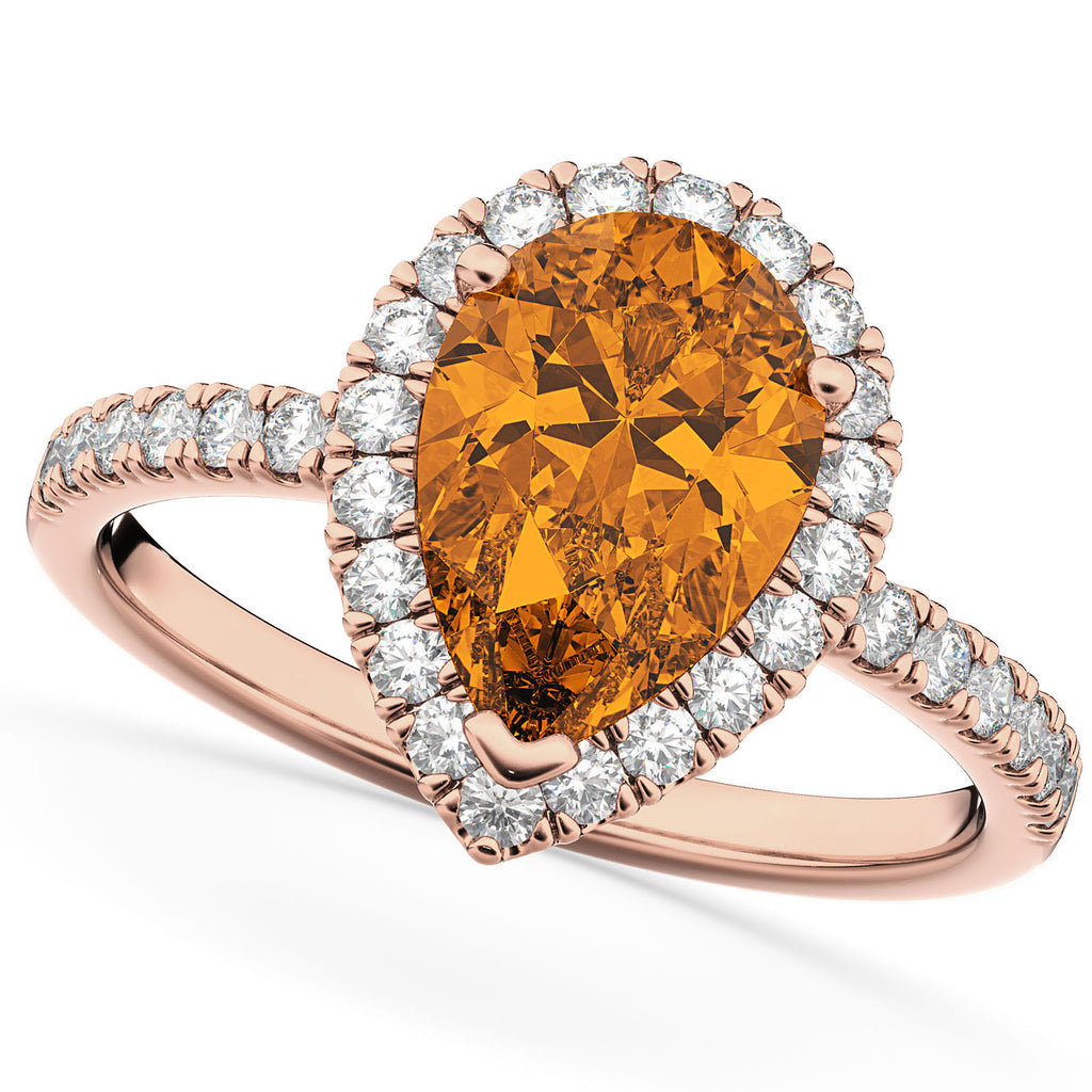 Citrine & Diamonds Pear-Cut Halo Bridal Set 14K Rose Gold (2.48ct)