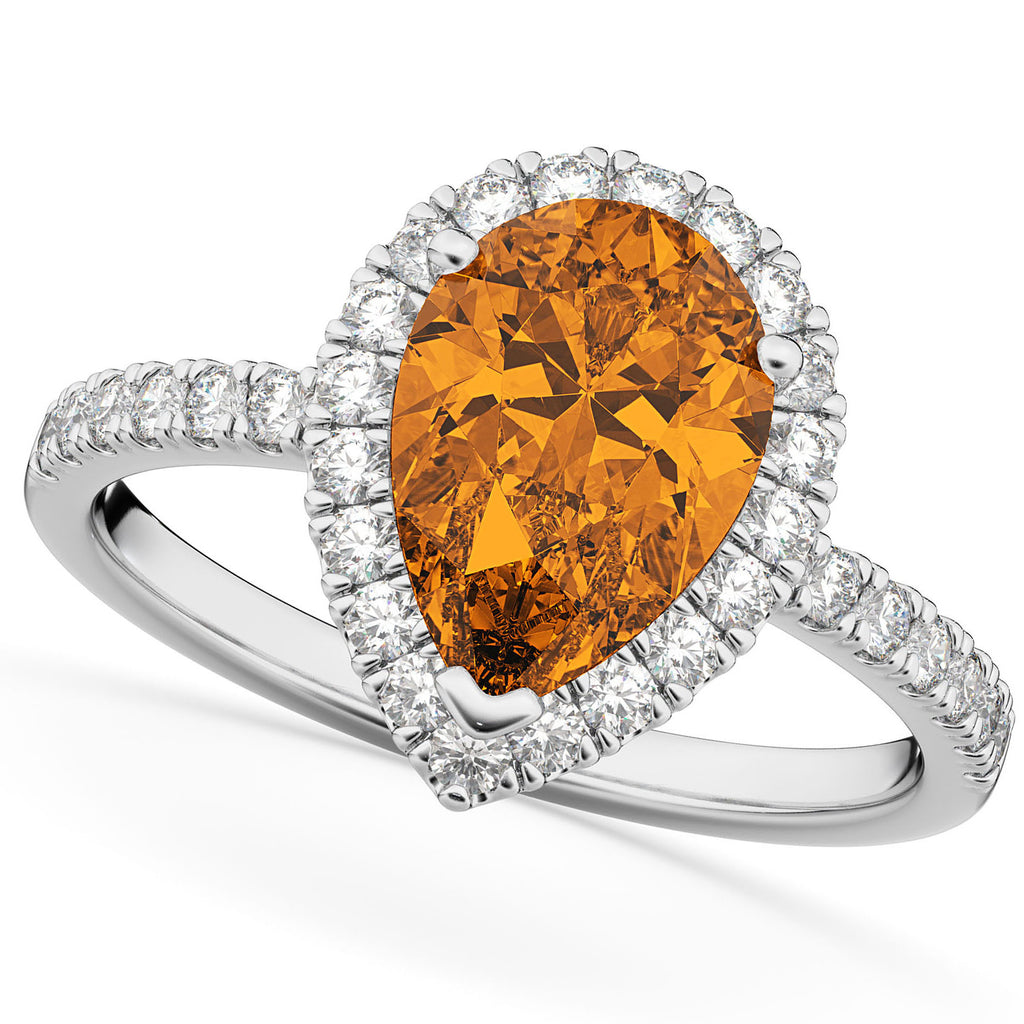 Citrine & Diamonds Pear-Cut Halo Bridal Set 14K White Gold (2.48ct)