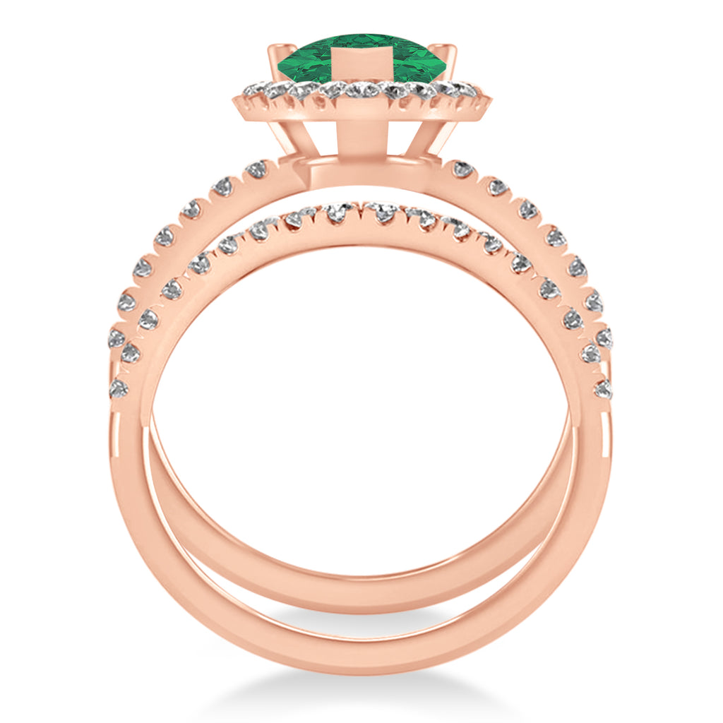 Lab Emerald & Lab Grown Diamonds Pear-Cut Halo Bridal Set 14K Rose Gold (3.38ct)
