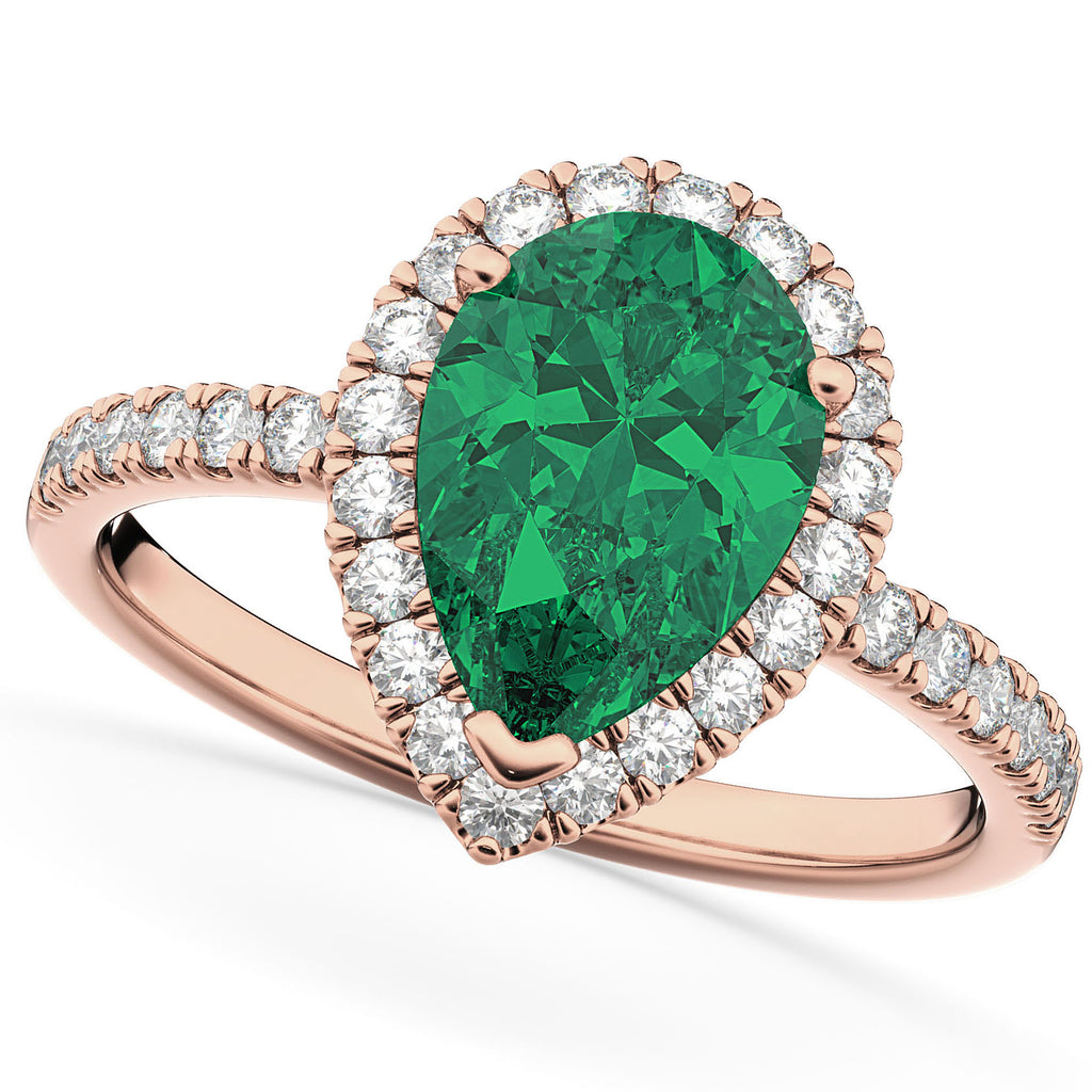Emerald & Diamonds Pear-Cut Halo Bridal Set 14K Rose Gold (3.38ct)