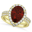 Garnet & Diamonds Pear-Cut Halo Bridal Set 14K Yellow Gold (2.58ct)