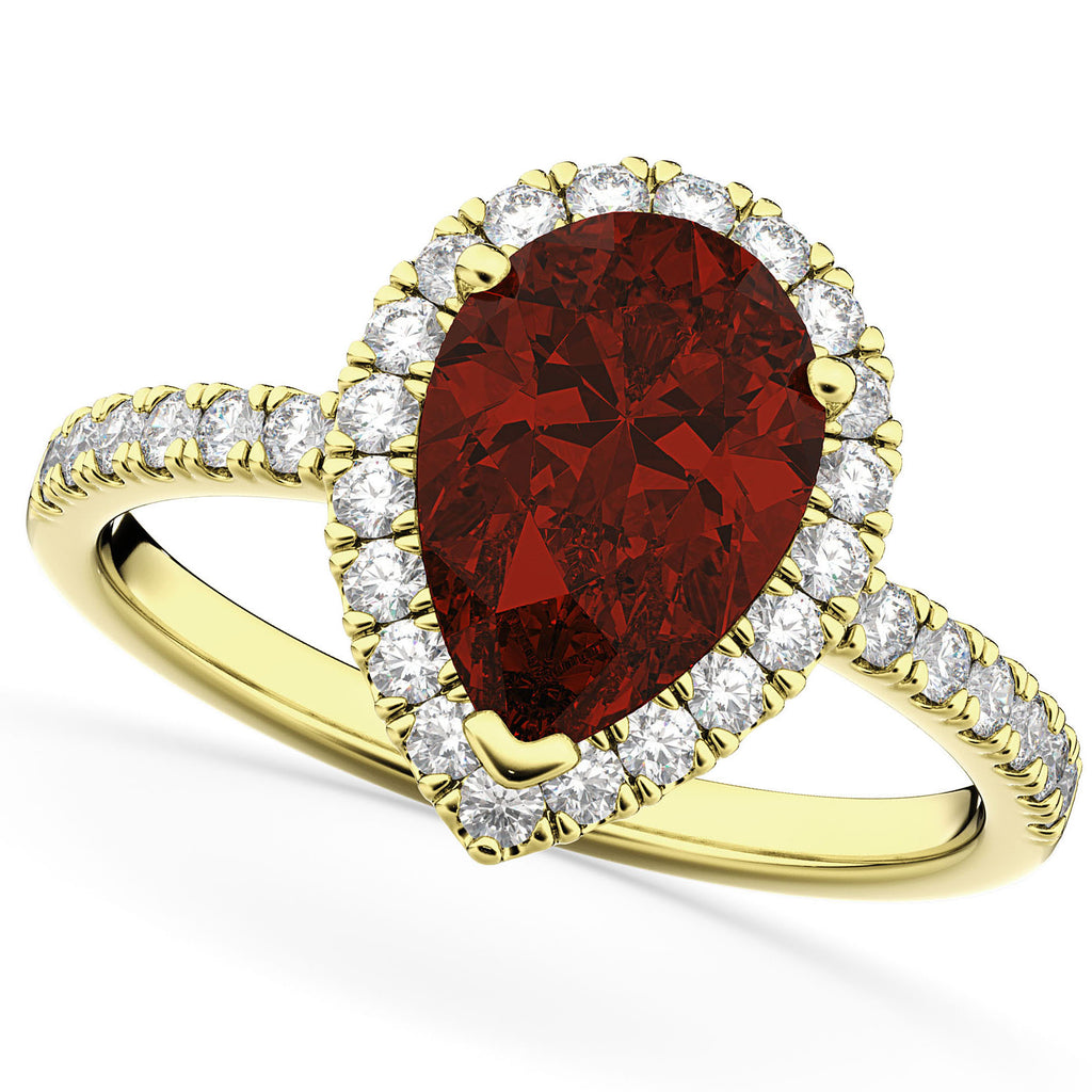 Garnet & Diamonds Pear-Cut Halo Bridal Set 14K Yellow Gold (2.58ct)