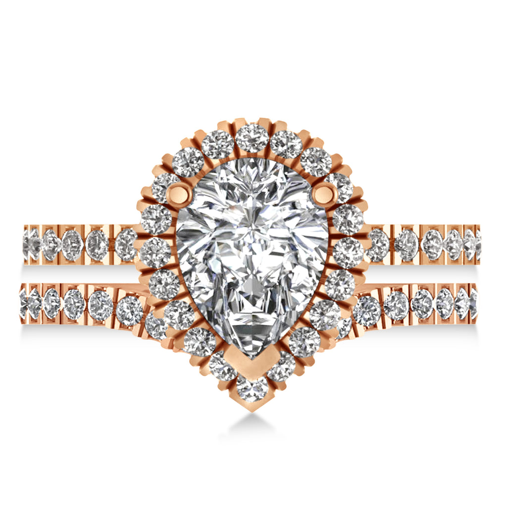 Moissanite & Diamonds Pear-Cut Halo Bridal Set 14K Rose Gold (2.71ct)