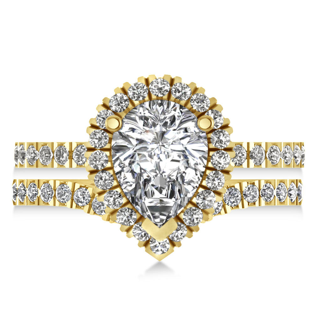 Moissanite & Diamonds Pear-Cut Halo Bridal Set 14K Yellow Gold (2.71ct)