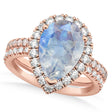 Moonstone & Diamonds Pear-Cut Halo Bridal Set 14K Rose Gold (2.78ct)