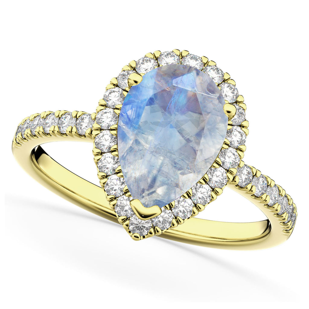 Moonstone & Diamonds Pear-Cut Halo Bridal Set 14K Yellow Gold (2.78ct)