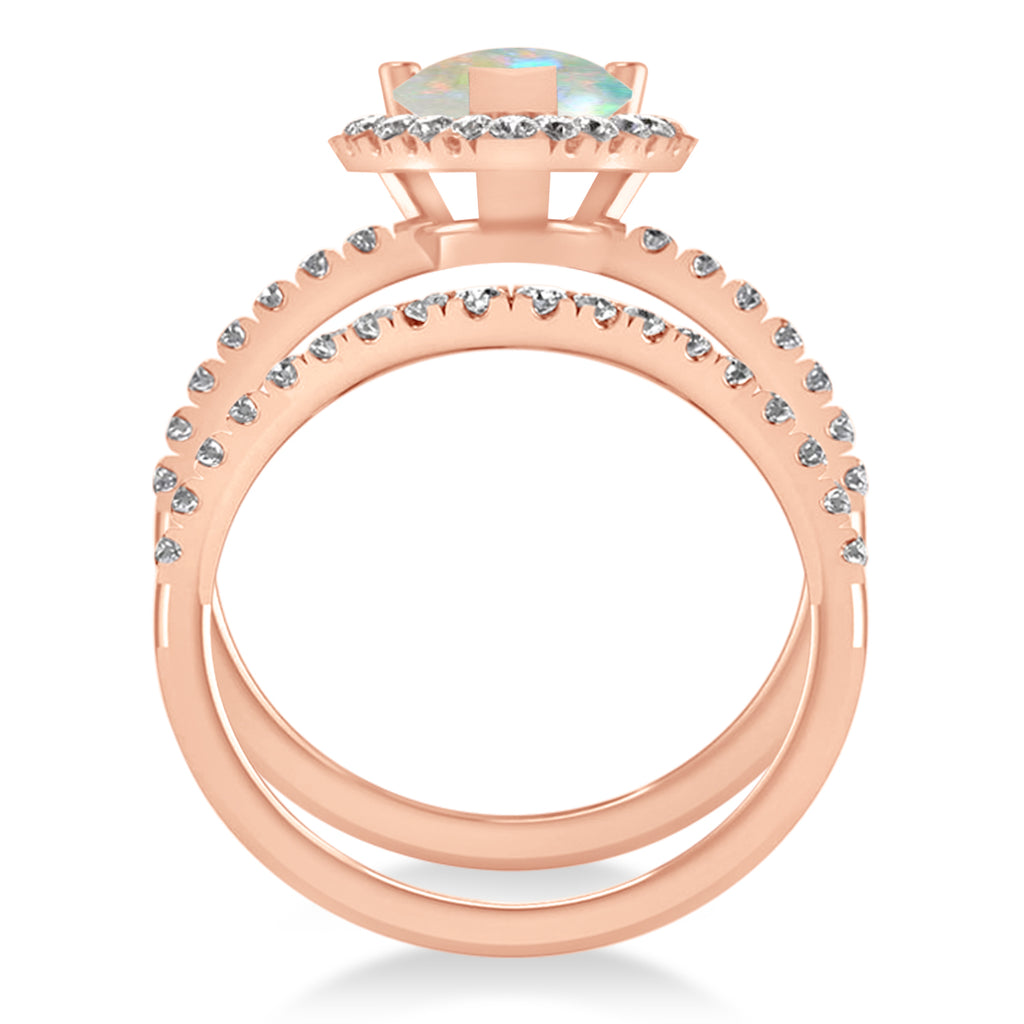 Opal & Diamonds Pear-Cut Halo Bridal Set 14K Rose Gold (1.81ct)