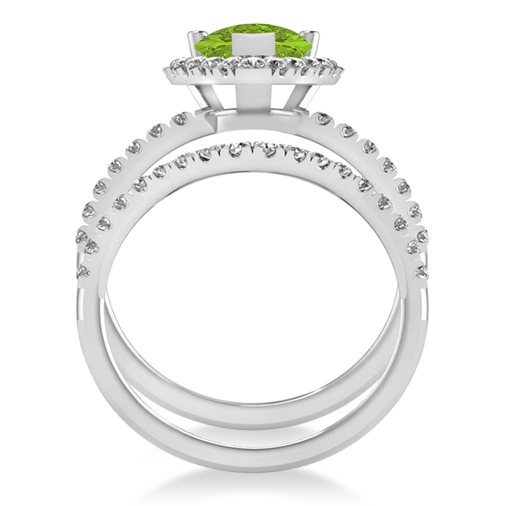 Peridot & Diamonds Pear-Cut Halo Bridal Set 14K White Gold (2.18ct)