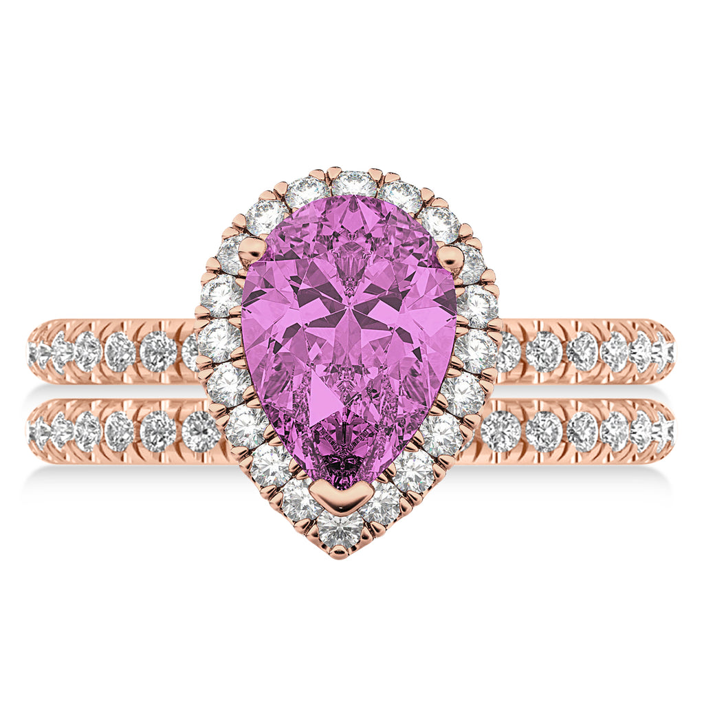 Pink Sapphire & Diamonds Pear-Cut Halo Bridal Set 14K Rose Gold (3.28ct)