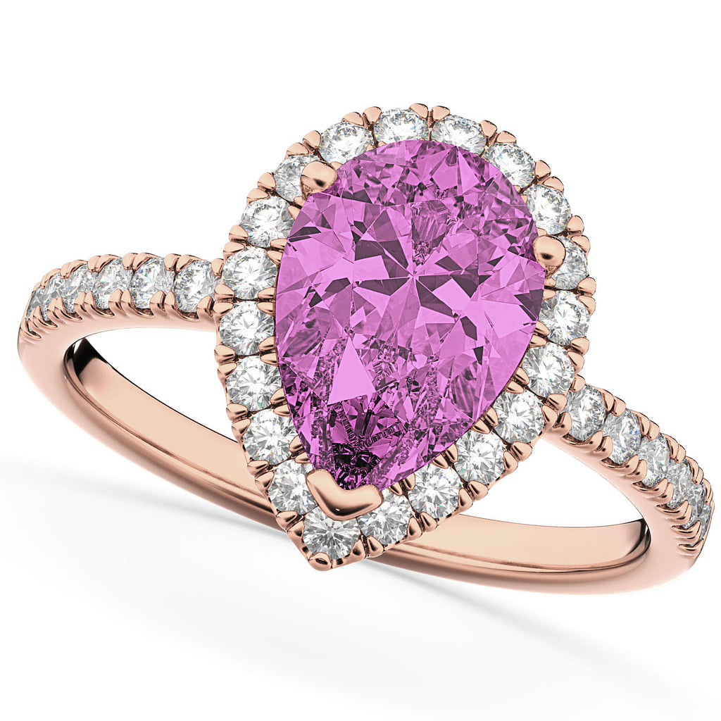 Pink Sapphire & Diamonds Pear-Cut Halo Bridal Set 14K Rose Gold (3.28ct)