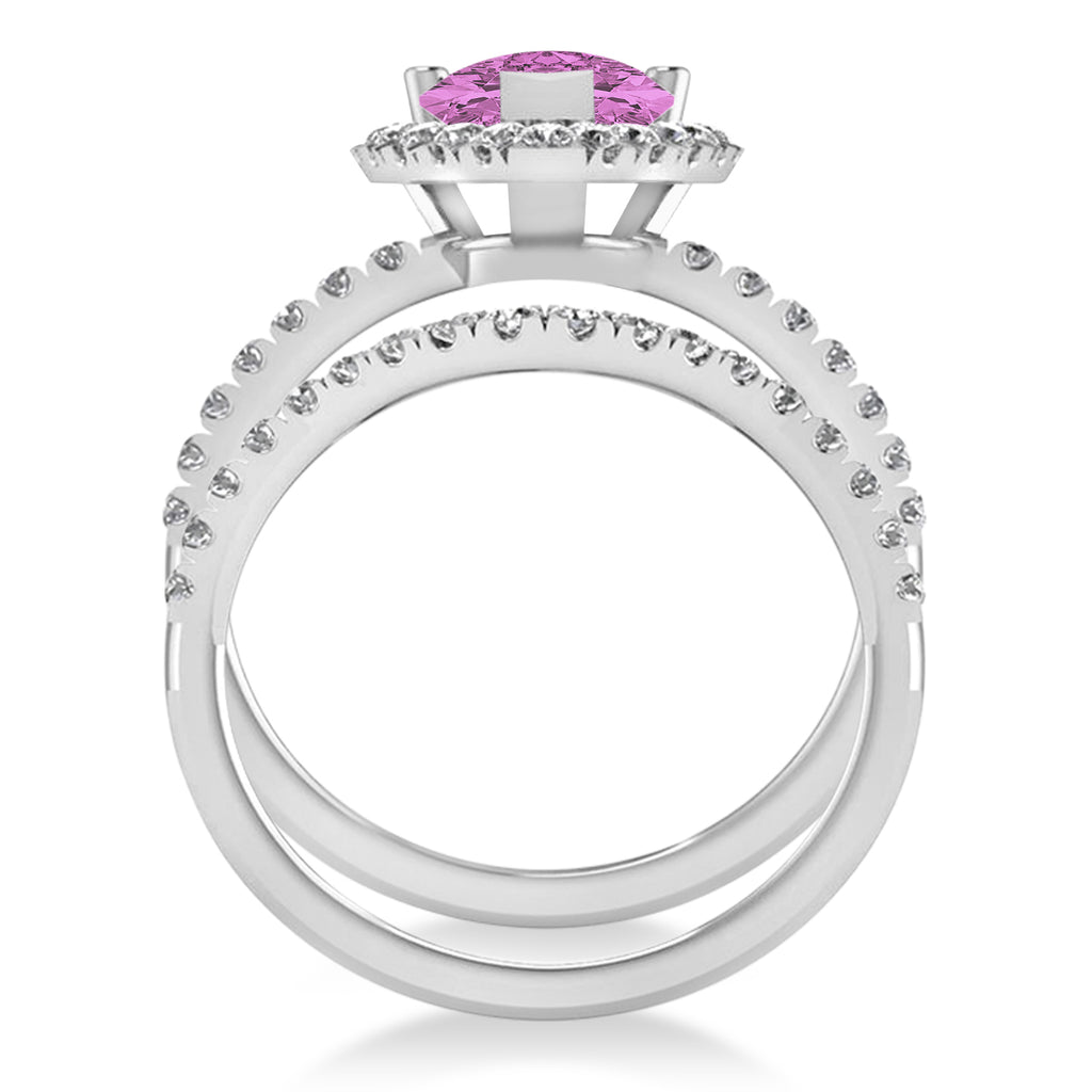 Pink Sapphire & Diamonds Pear-Cut Halo Bridal Set 14K White Gold (3.28ct)