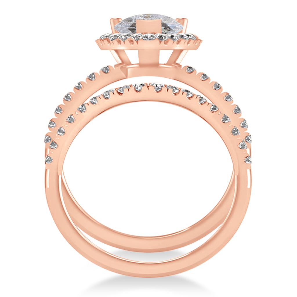 Salt & Pepper & White Diamonds Pear-Cut Halo Bridal Set 14K Rose Gold (2.78ct)