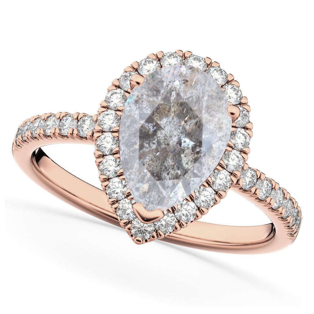 Salt & Pepper & White Diamonds Pear-Cut Halo Bridal Set 14K Rose Gold (2.78ct)
